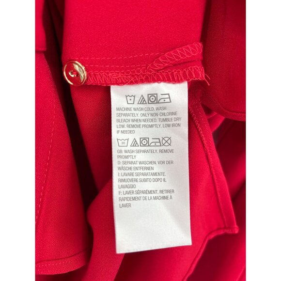 Susan Graver Split V-Neck Long Roll Tab Sleeve Button Blouse Top Red Size 12 - Picture 6 of 7